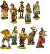 Set 10 pastorelli di cm 10 completi e assortiti per PRESEPE statuine pastori