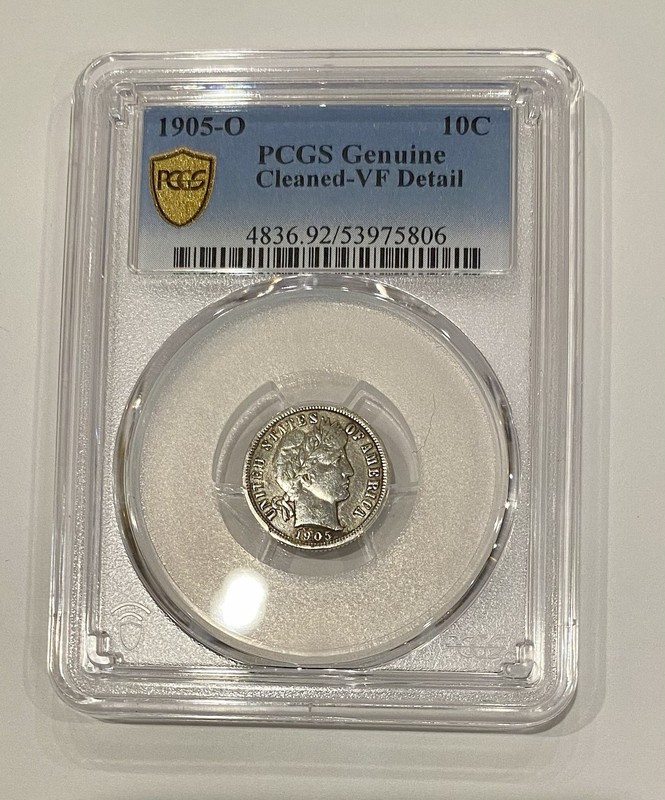 1905 Barber Dime New Orleans PCGS Cleaned-VF Detail Silver 10C