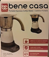 Bene Casa Portable Espresso Coffee Maker 1-3Cup WHITE DELUXE.  NEW IN BOX