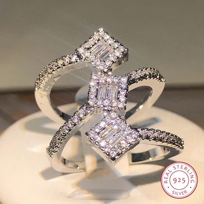 Cocktail Ring 925 Silver Simulated Zirconia Full Finger Womens Jewelry