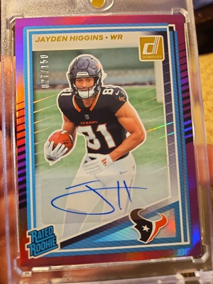 #ad Jayden Higgins 2025 Donruss Rookie Auto Purple 150 Houston Texans $24.99