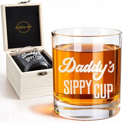 LIGHTEN LIFE Daddy's Sippy Cup Whiskey Glass 12 oz,Unique 12 Ounces, Clear