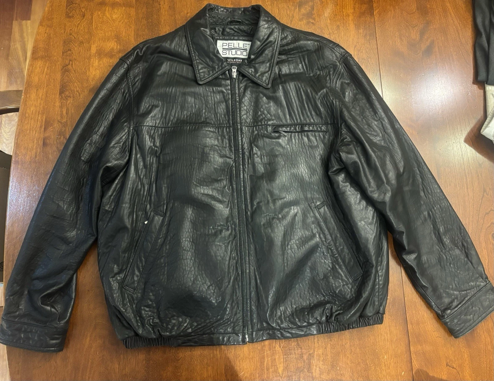 Wilsons Leather Pelle Studio Mens XXL Black Leather Jacket Removable Liner, GUC - product detail image 1