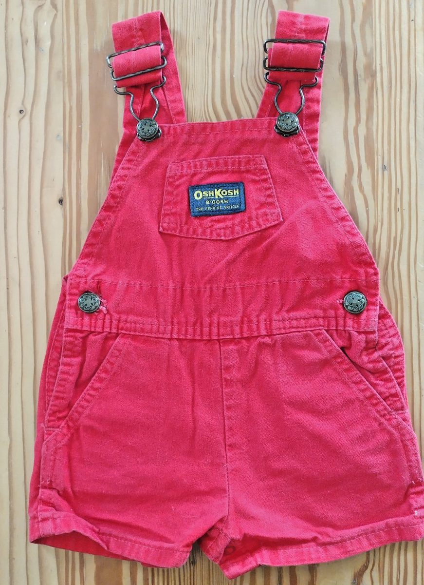 Vintage Oshkosh Red Toddler 2T Shortalls Vestbak Snaps Unisex 80's