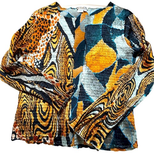 Alberto Makali Multi-Color Abstract Print Stretch Top and Matching Jean Jacket Set