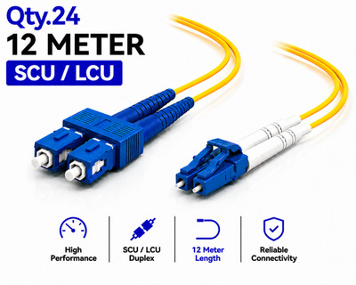 (24) 12 Meter SC/UPC - LC/UPC Duplex Fiber Patch Jumper OS2 SMF Singlemode Cable