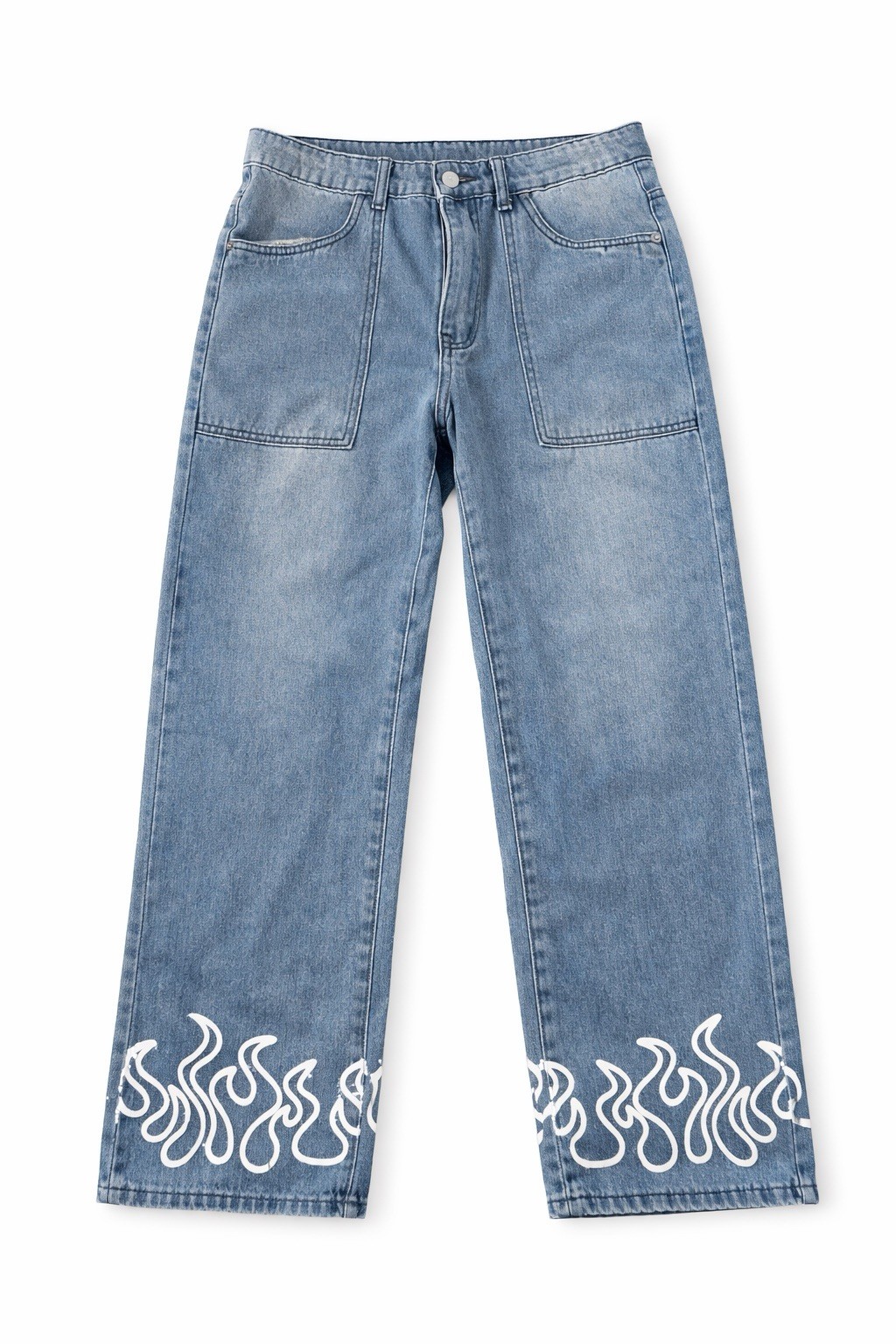 Manfinity Flame Jeans Y2K Streetwear Blue Denim Wide Leg Womens Small 32x30