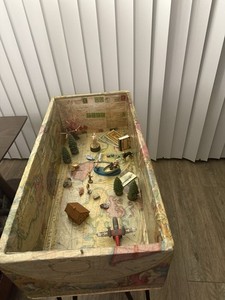 Antique Box MCM Diorama Coffee Table Iron Hairpin Legs Custom to order