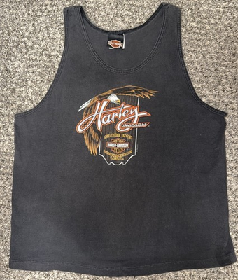 #ad Vintage Harley Davidson Tank Top Men’s Medium Black Eagle Kegels Rockford IL USA $24.99