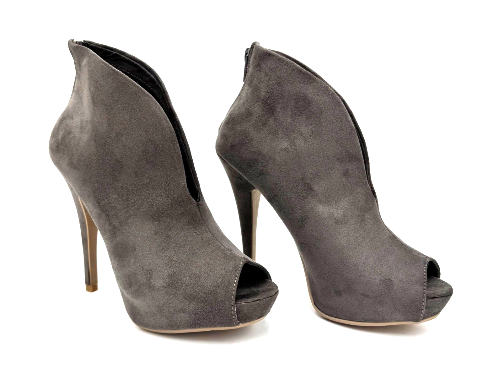 Material Girl Women’s Gray Suede Ankle Booties Peep Toe High Heel Size 5.5 Used