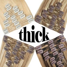 Thick Double Weft Clip In Real Human Remy Hair Extensions 8Pcs 18Clips Full Head