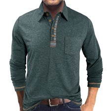 Men's Button-down Collar Colored Cotton Long Sleeve Polo Shirt