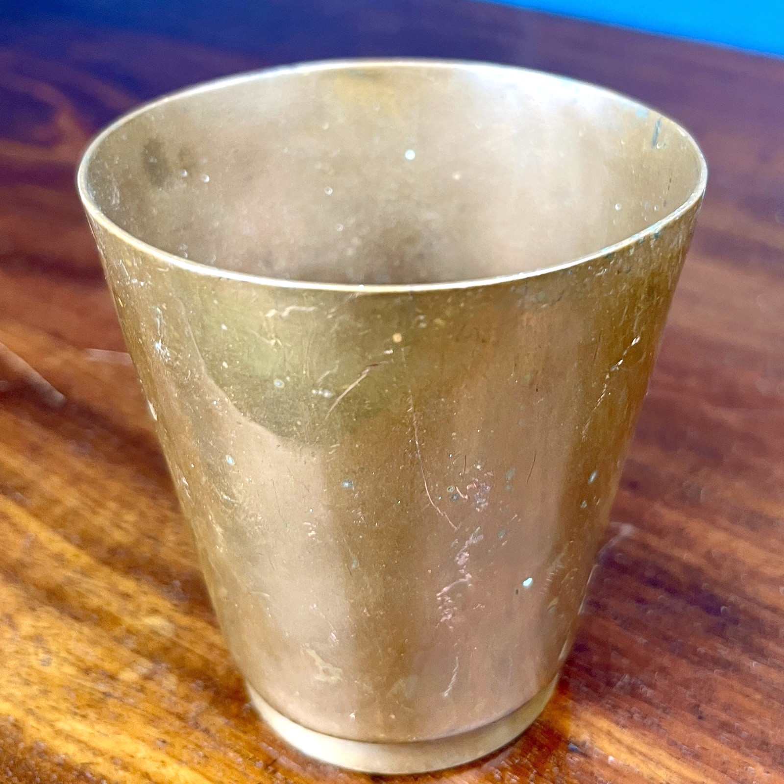 Vintage Solid Brass Tankard Mug Geometric Handle Drinking Cup Rustic 9cm image 3