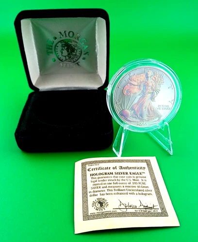 2000 American Silver Eagle 1 oz .999 Silver Rainbow Hologram Finish Box COA