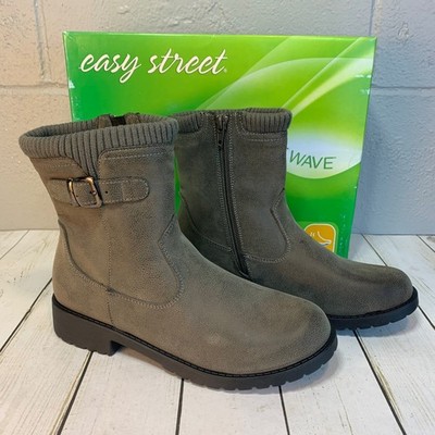 NEW Easy Street Women's Sunisa Gray Faux Suede Knit Collar Ankle Boots Size 7