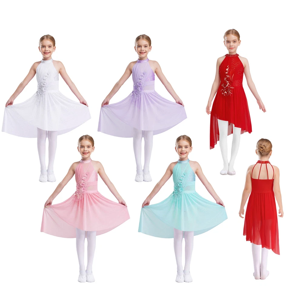 UK Women Girls Lyrical Dance Leotard Modern Contemporary High-Low Ballet Dress - Image 4 of 4