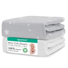 Organic Muslin Cotton Mini Crib Sheets 2-Pack Breathable Washable 24x38