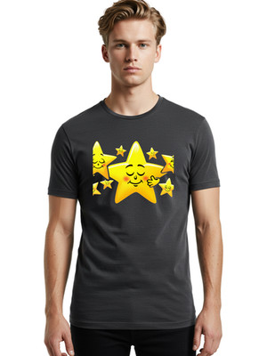 Twinkling-Yellow-Stars Mens Graphic Tee, 100% Cotton, Casual Summer Wear