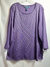 NWT KAREN SCOTT Woman Top Sz 2X Purple Pullover Painted Studded Detail Mature