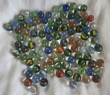 100 Marbles Cats Eye Blue Yellow Red Green Assorted Glass Multi Color