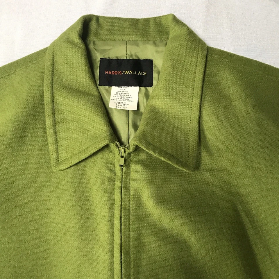 Chaqueta Harris Wallace Petites Mujer 10P Mezcla Lana Verde Cremallera Corp Goblin Grunge Foto 2 de 4