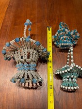 Spring Easter Basket Lot/3 Blue Beaded Safety Pin Colorful BOHO Decor