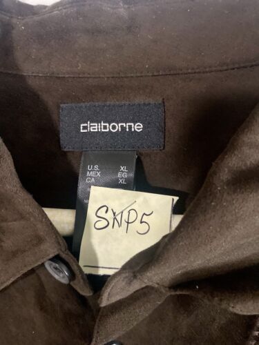 Claiborne Shirt Mens XL Brown 100% Leather Suede B