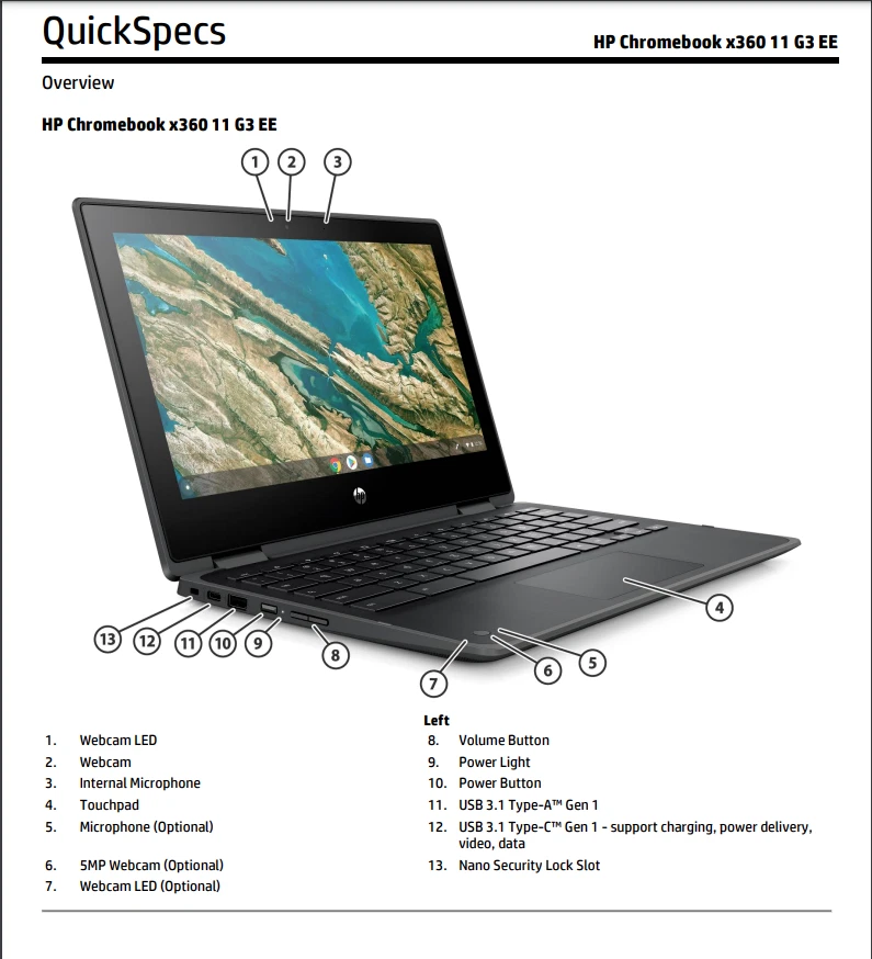 HP Chromebook x360 11 G3 EE 11.6" Intel Celeron N4020 4GB RAM 32GB Bueno Foto 4 de 4