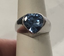 Vintage Sterling Silver Faceted Blue Heart Topaz Ring Size 7