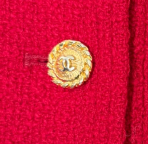 CHANEL Red Tweed Jacket with 20 Gold CC Buttons Jacket Coat FR 38