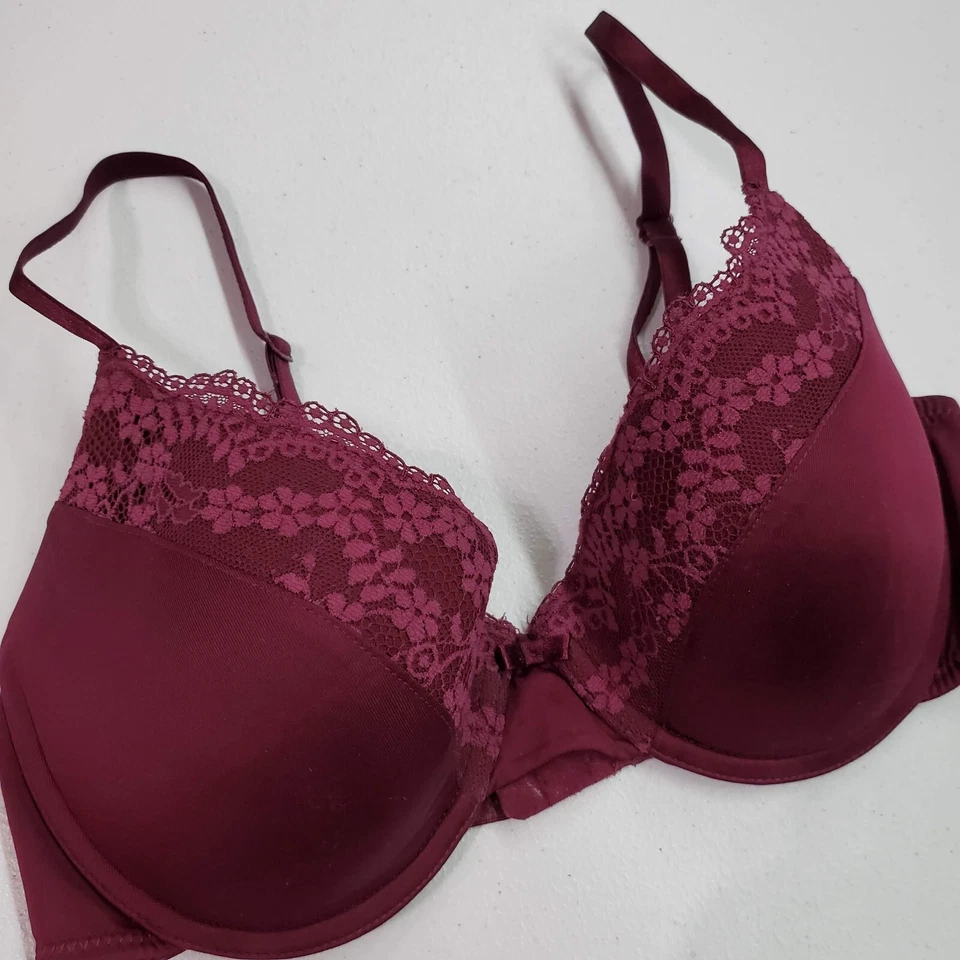 Maidenform Women Bra 34C Purple Floral Push Up Underwire Adjustable Straps Lace - Image 4 of 4