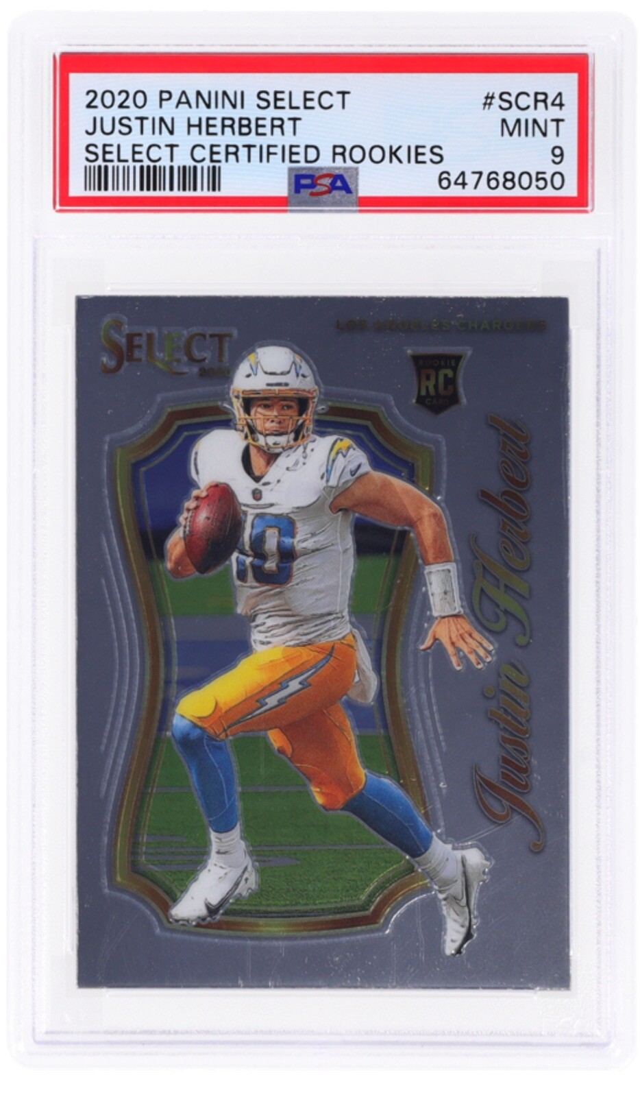 2020 Panini Select Certified Rookies Justin Herbert. PSA 9 Mint!! LA Chargers