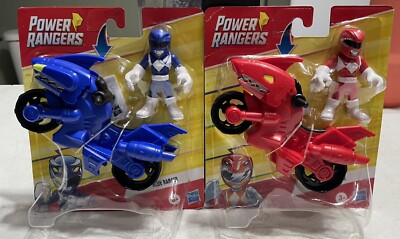 Playskool Heroes Power Rangers  Red & Blue Shark Cycle Motorcycle & Figure Lot