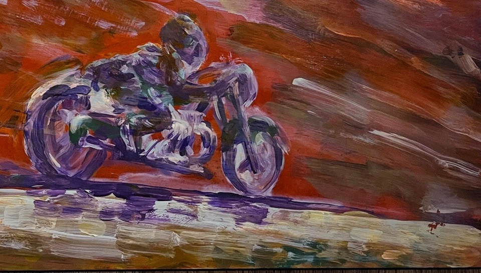 Pintura Original Más Rápida Indian Bonneville Salinas Velocidad Histórica Arte MOTO Foto 3 de 4