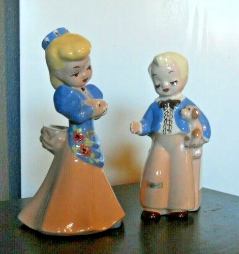 VTG 1947 Set Girl & Boy Figurine Planters Kenny & Dimple by Jee Lee of Hollywood - Picture 2 of 8