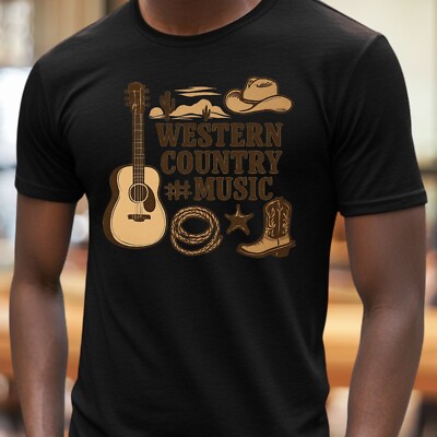 T-Shirt Western Musik   Cowboy Gitarre Motiv für Country Fans, Funshirt Geschen