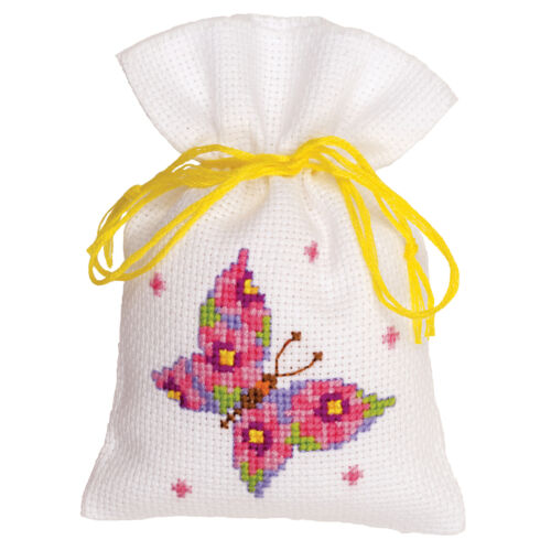 Vervaco Counted Cross Stitch Kit: Pot-Pourri Bag: Butterfly Pink - Picture 1 of 1