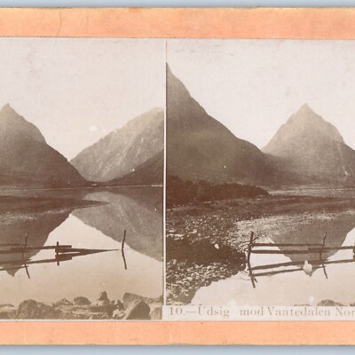 c1890s Nordfjord, Norway Real Photo Udsigt mod Vaatedalen Stereo Card V21