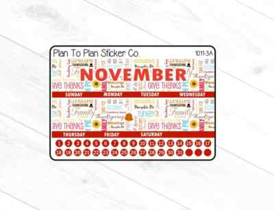 1011-3A~~November 8.5X11 Monthly View Planner Stickers.