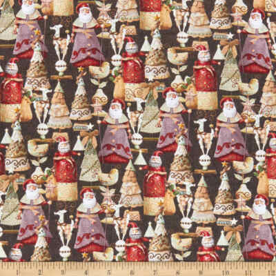 Fat Quarter Jim Shore Weihnachten Weihnachtsmann und Bäume auf schwarz 100% Baumwollstoff