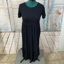 NWT AnraBess Solid Black Tiered Long Short Sleeved Stretch Dress Size S