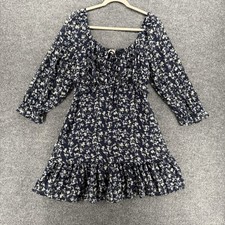 Junior Dress Size L Blue Floral Square Neck Babydoll Coquette Boho Cottagecore