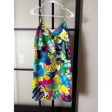 J.Crew Tropical Ruffle Cami Chiffon Slip Bright Floral Flounce Dress Size 00