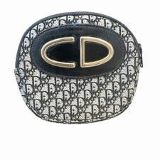 Christian Dior Black Gray Trotter Canvas CD Oval Zip Coin Purse Pouch