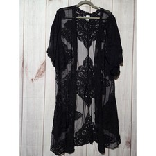 Womens Black Lace Kimono Cardigan Sheer Overlay Duster L XL Whimsigoth