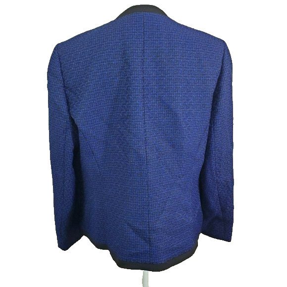 NWT Le Suit Women 14 Sapphire Blue Black Tweed Jacket Blazer Black Dress $240