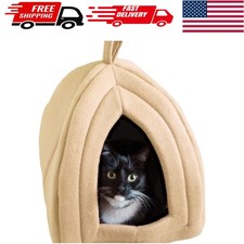 Modern Tan Cat Bed - Cozy Indoor Tent with Removable Foam Cushion for Small Pets