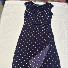 Lauren by Ralph Lauren Women's Tan Poke Dote Purple  Dress With Side Scrunch 10