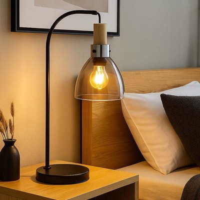 Tischleuchte Tischlampe Leseleuchte Schlafzimmerlampe Rauchglas Retro LED H 55cm
