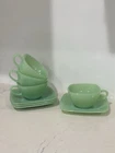 Jadeite Fire King Charm Pattern Cup And Saucer Set Of 4
